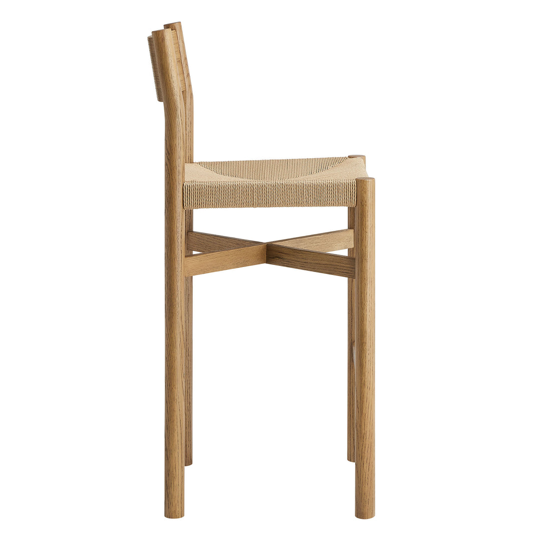 Alvia Oak Wood Bar Stools With Woven Seats Set of 2 in Weathered Oak