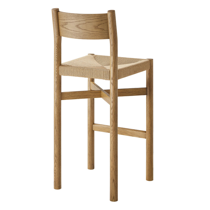 Alvia Oak Wood Bar Stools With Woven Seats Set of 2 in Weathered Oak