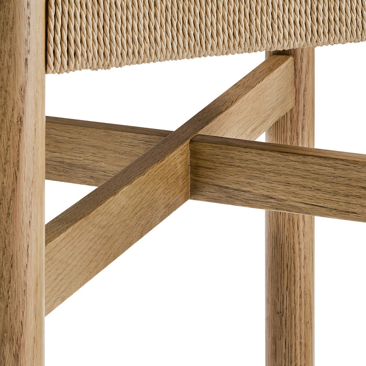 Alvia Oak Wood Bar Stools With Woven Seats Set of 2 in Weathered Oak