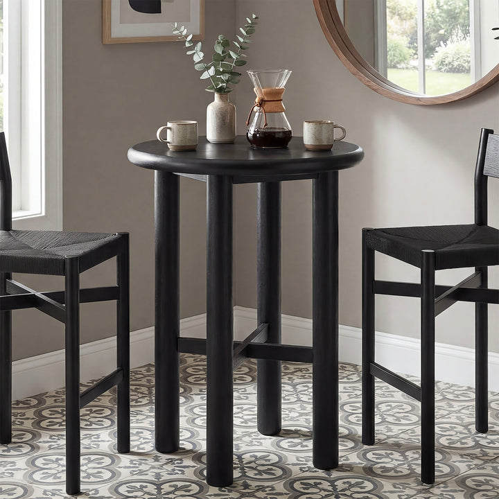 Alvia Round 30" Oak Wood Bar Table in Black
