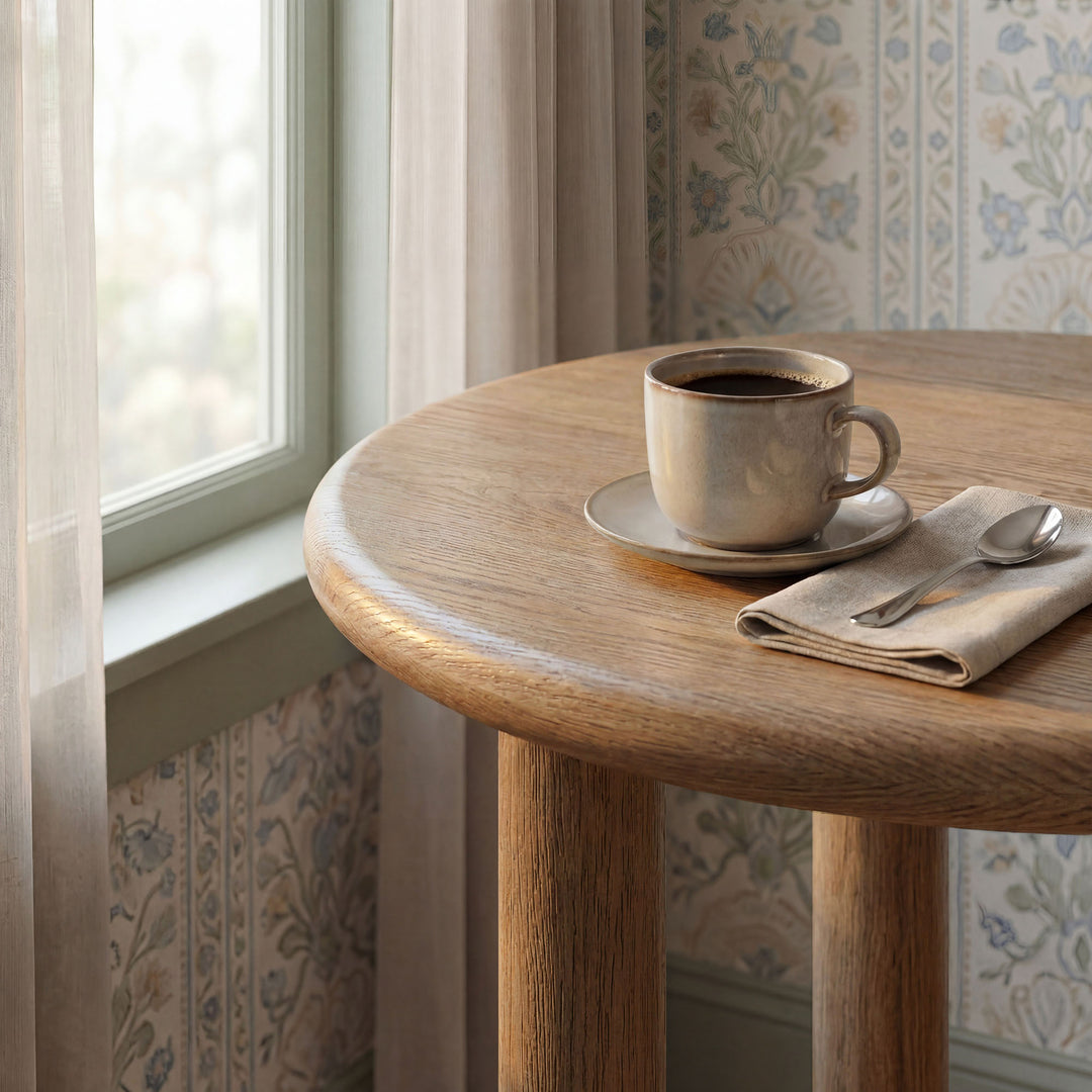 Alvia Round 30" Oak Wood Bar Table in Weathered Oak