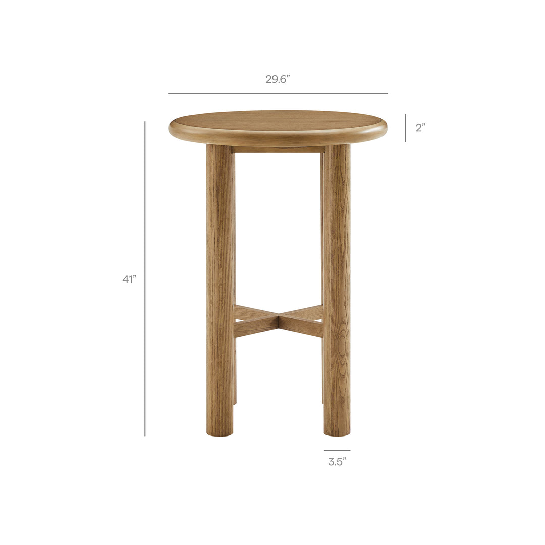 Alvia Round 30" Oak Wood Bar Table in Weathered Oak