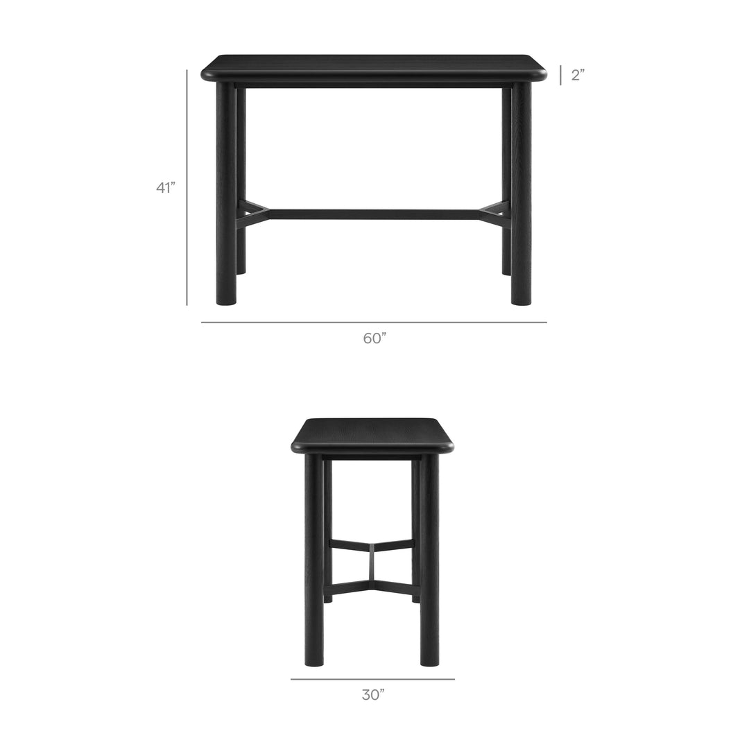 Alvia Rectangular 60" Oak Wood Bar Table in Black