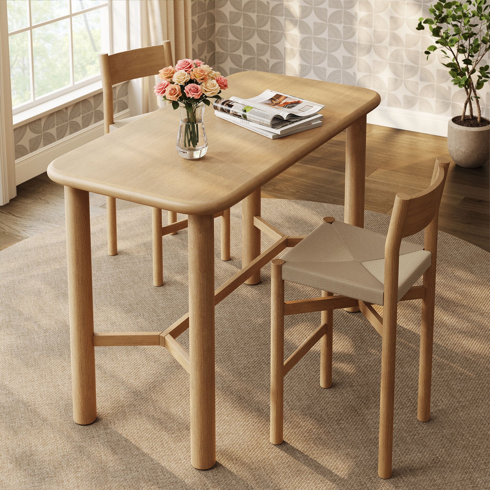 Alvia Rectangular 60" Oak Wood Bar Table in Weathered Oak