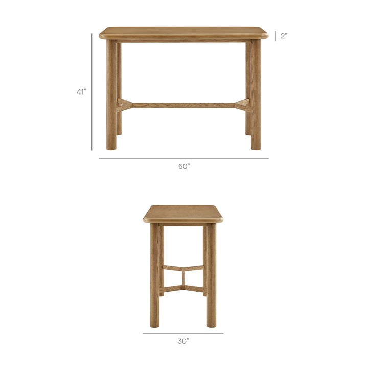 Alvia Rectangular 60" Oak Wood Bar Table in Weathered Oak