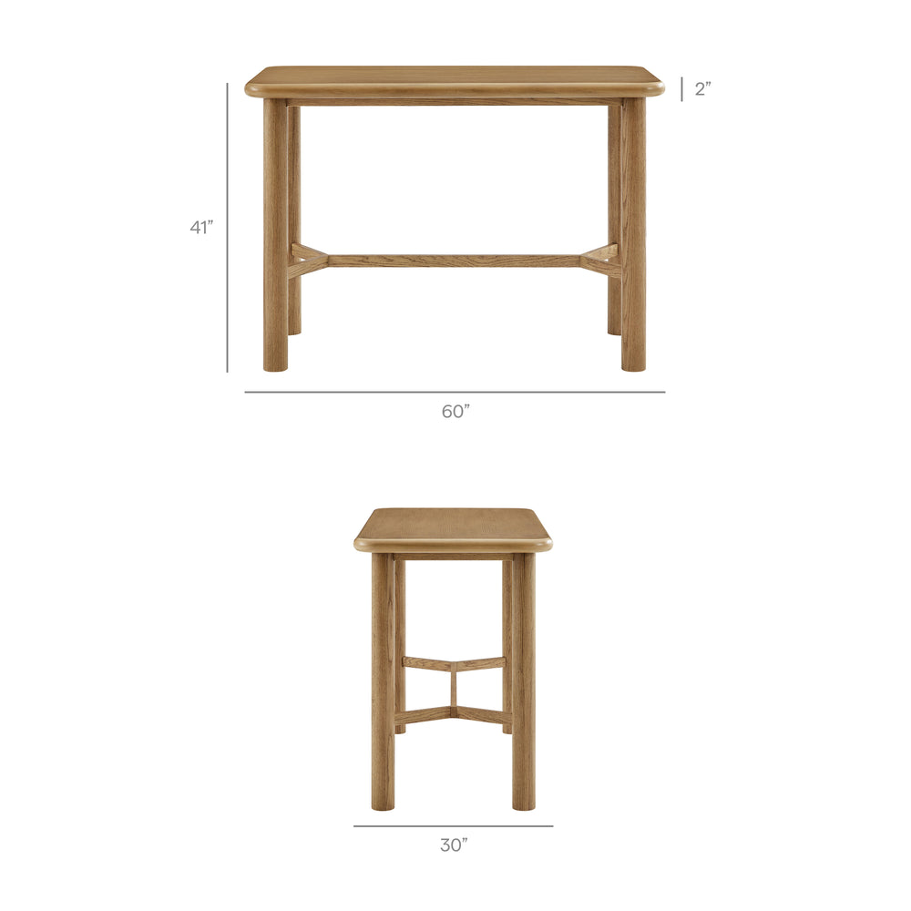 Alvia Rectangular 60" Oak Wood Bar Table in Weathered Oak