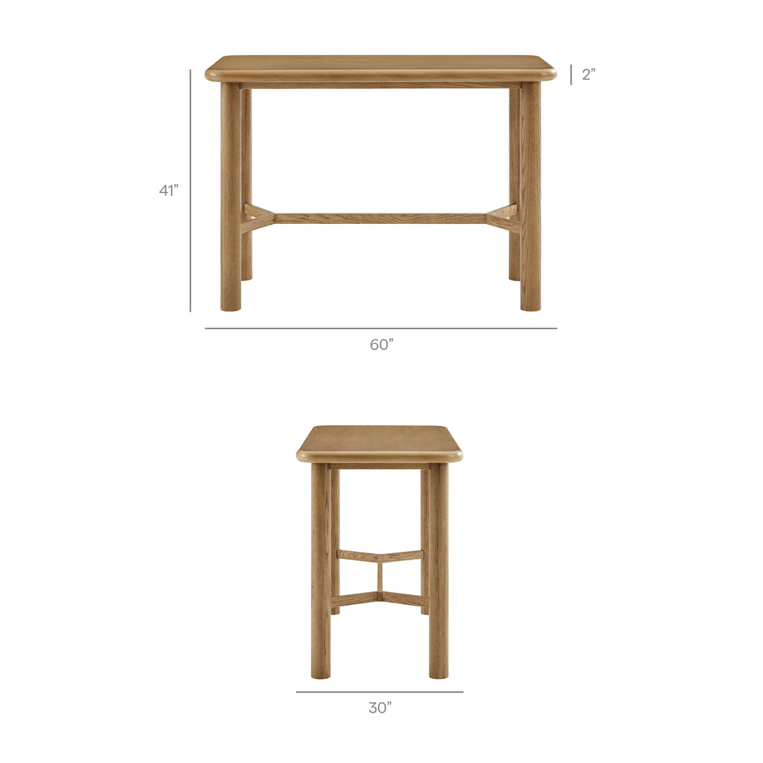 Alvia Rectangular 60" Oak Wood Bar Table in Weathered Oak