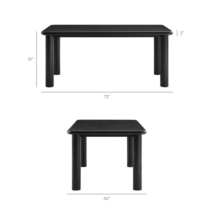 Alvia 72" Rectangular Oak Wood Dining Table in Black