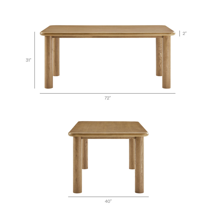 Alvia 72" Rectangular Oak Wood Dining Table in Weathered Oak