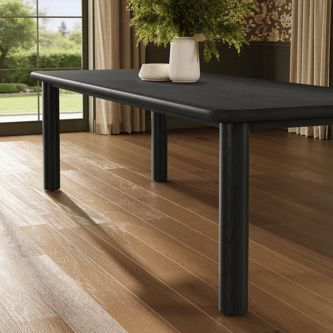 Alvia 86"-105" Extendable Rectangular Oak Wood Dining Table in Black