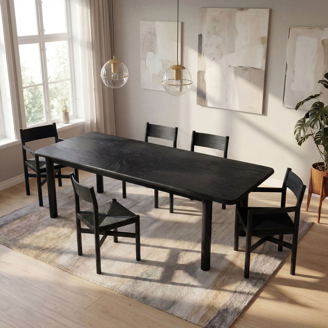 Alvia 86"-105" Extendable Rectangular Oak Wood Dining Table in Black