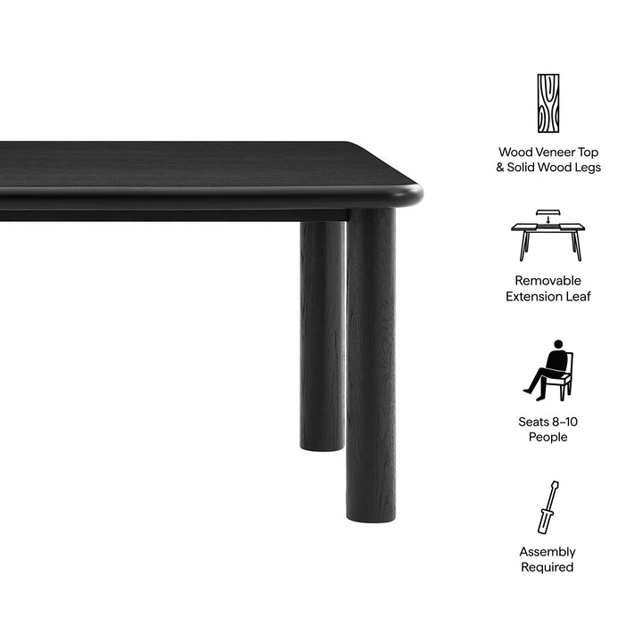 Alvia 86"-105" Extendable Rectangular Oak Wood Dining Table in Black