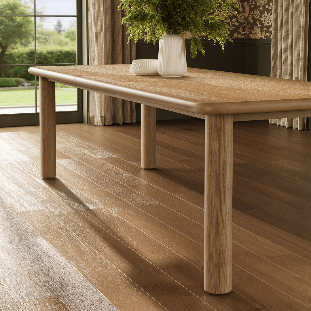 Alvia 86"-105" Extendable Rectangular Oak Wood Dining Table in Weathered Oak