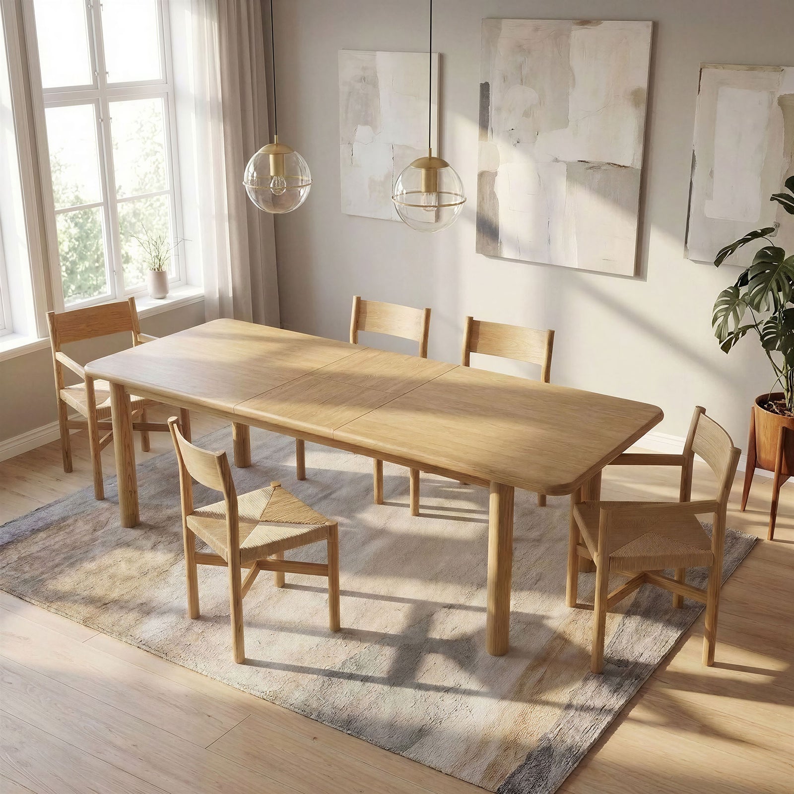 Alvia 86"-105" Extendable Rectangular Oak Wood Dining Table in Weathered Oak