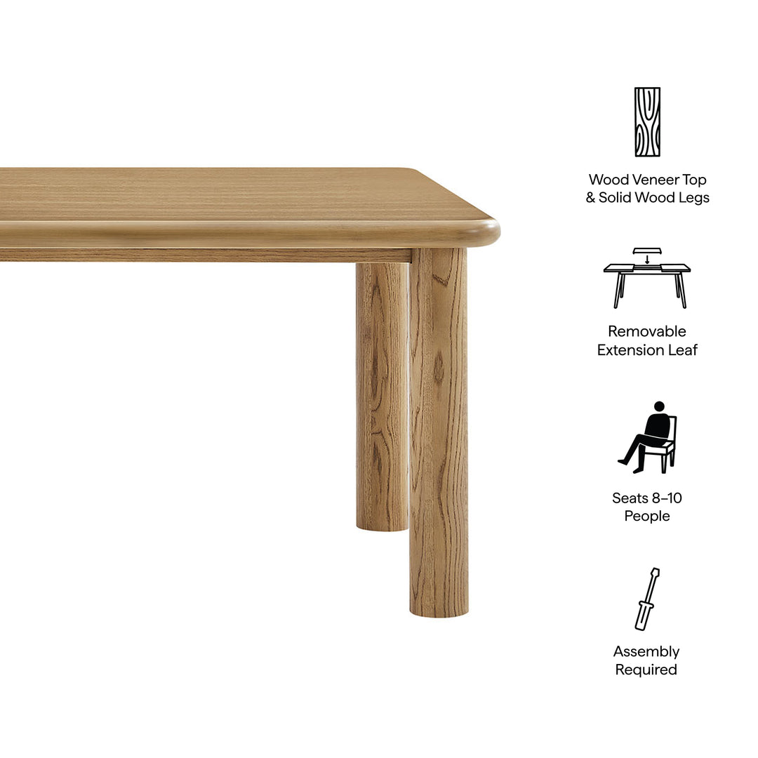 Alvia 86"-105" Extendable Rectangular Oak Wood Dining Table in Weathered Oak