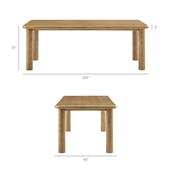Alvia 86"-105" Extendable Rectangular Oak Wood Dining Table in Weathered Oak