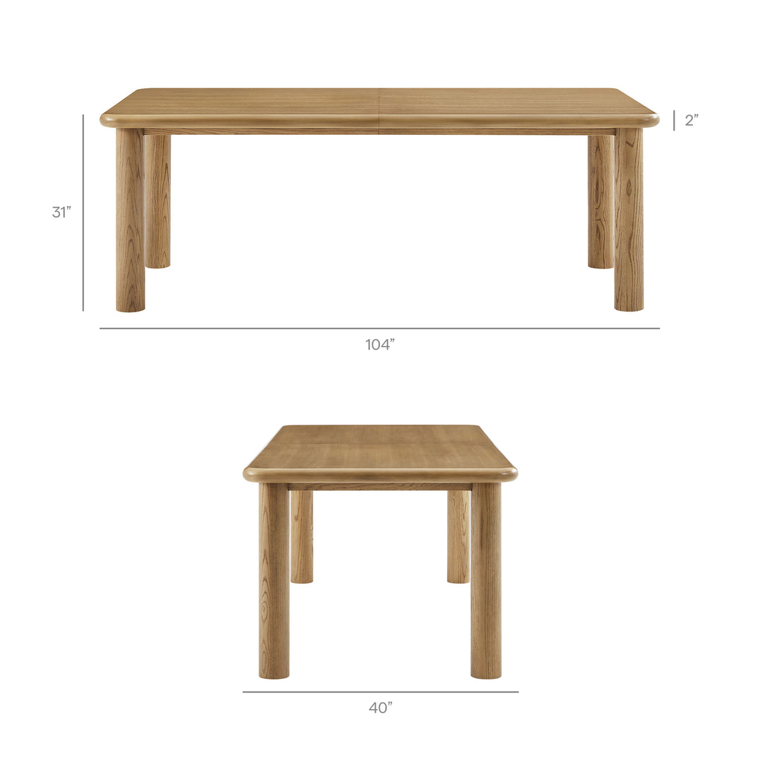 Alvia 86"-105" Extendable Rectangular Oak Wood Dining Table in Weathered Oak