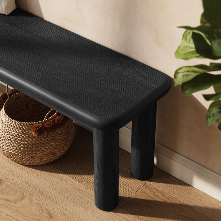 Alvia 58" Oak Wood Bench in Black