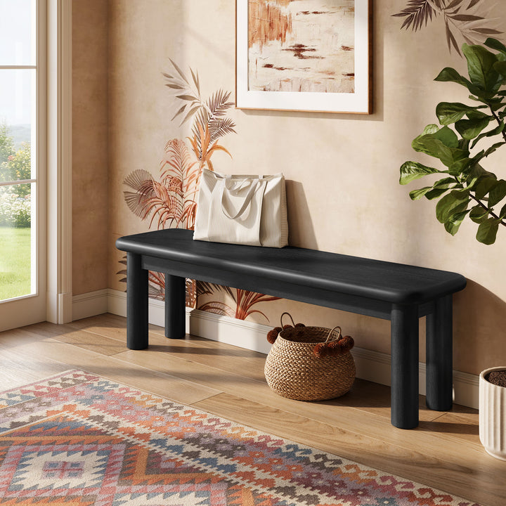 Alvia 58" Oak Wood Bench in Black