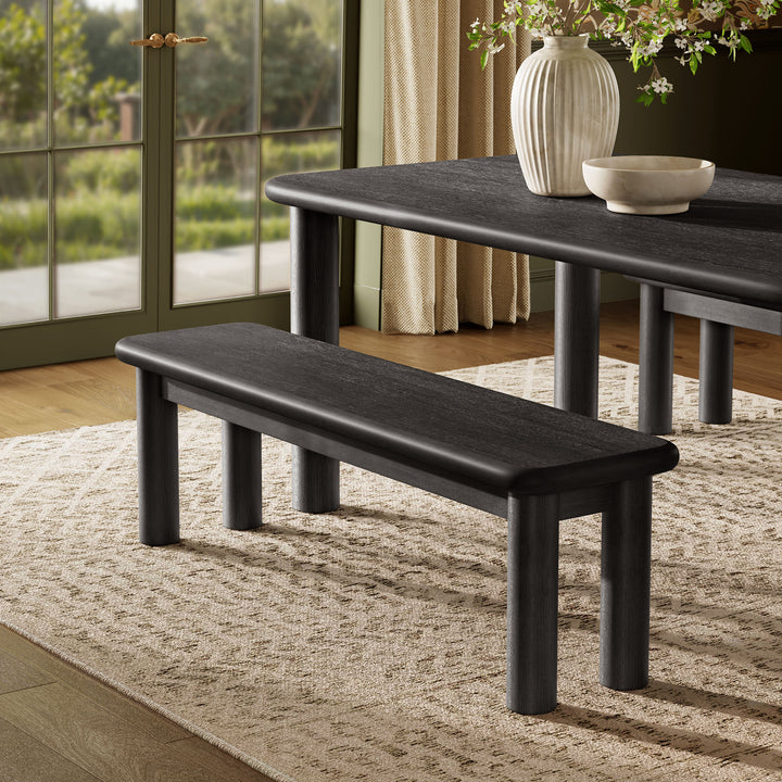 Alvia 58" Oak Wood Bench in Black