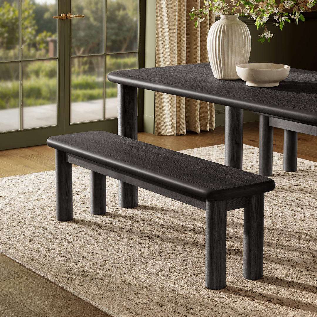 Alvia 58" Oak Wood Bench in Black
