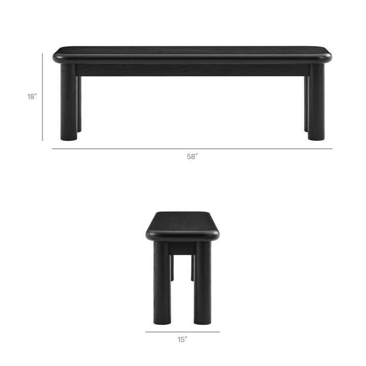 Alvia 58" Oak Wood Bench in Black