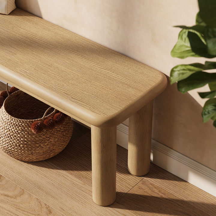 Alvia 58" Oak Wood Bench in Weathered Oak