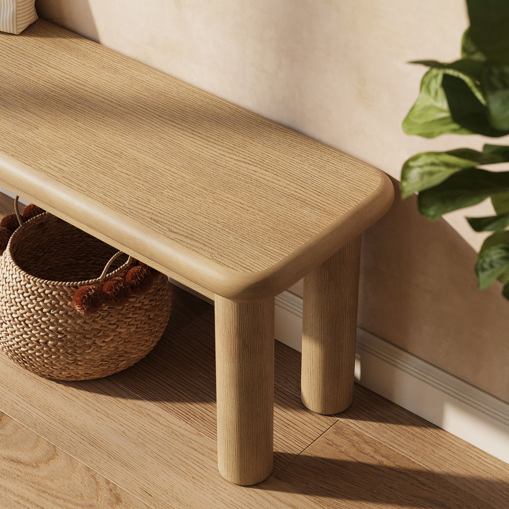 Alvia 58" Oak Wood Bench in Weathered Oak