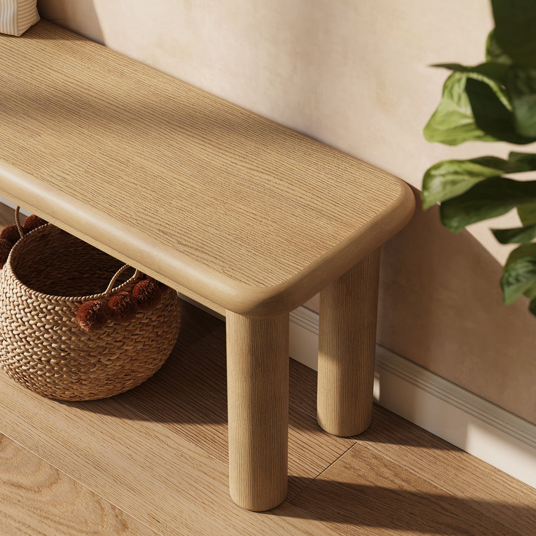 Alvia 58" Oak Wood Bench in Weathered Oak