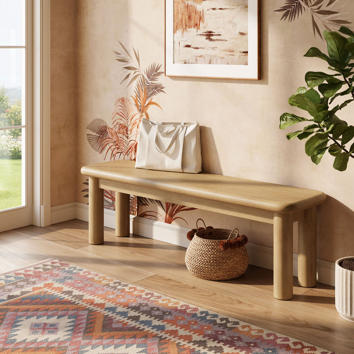 Alvia 58" Oak Wood Bench in Weathered Oak