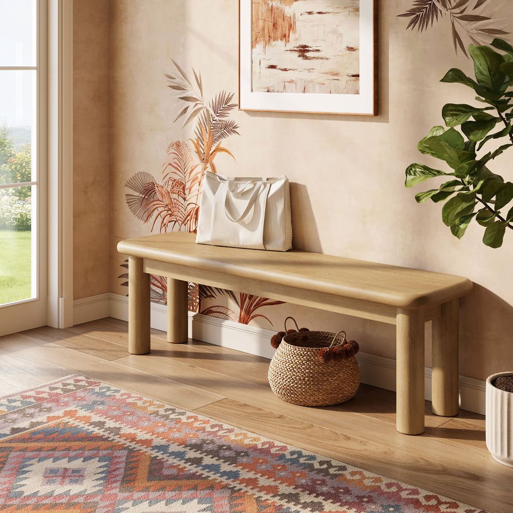 Alvia 58" Oak Wood Bench in Weathered Oak