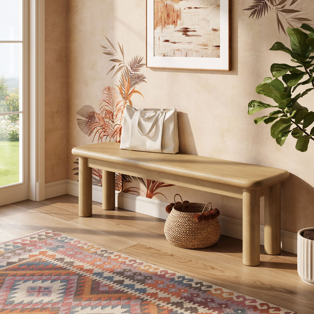 Alvia 58" Oak Wood Bench in Weathered Oak