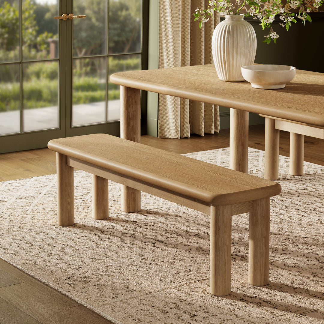 Alvia 58" Oak Wood Bench in Weathered Oak