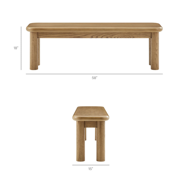 Alvia 58" Oak Wood Bench in Weathered Oak