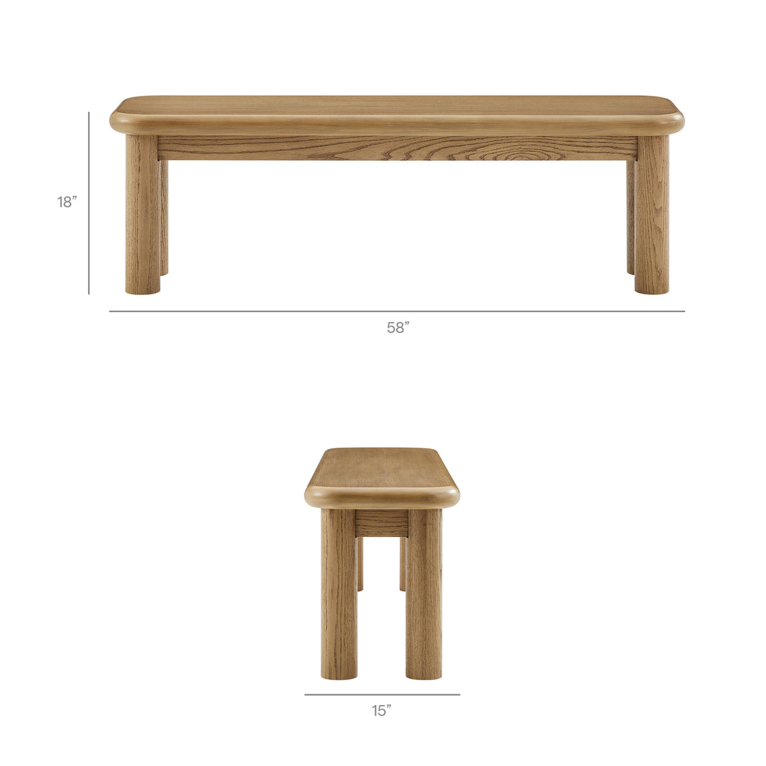 Alvia 58" Oak Wood Bench in Weathered Oak