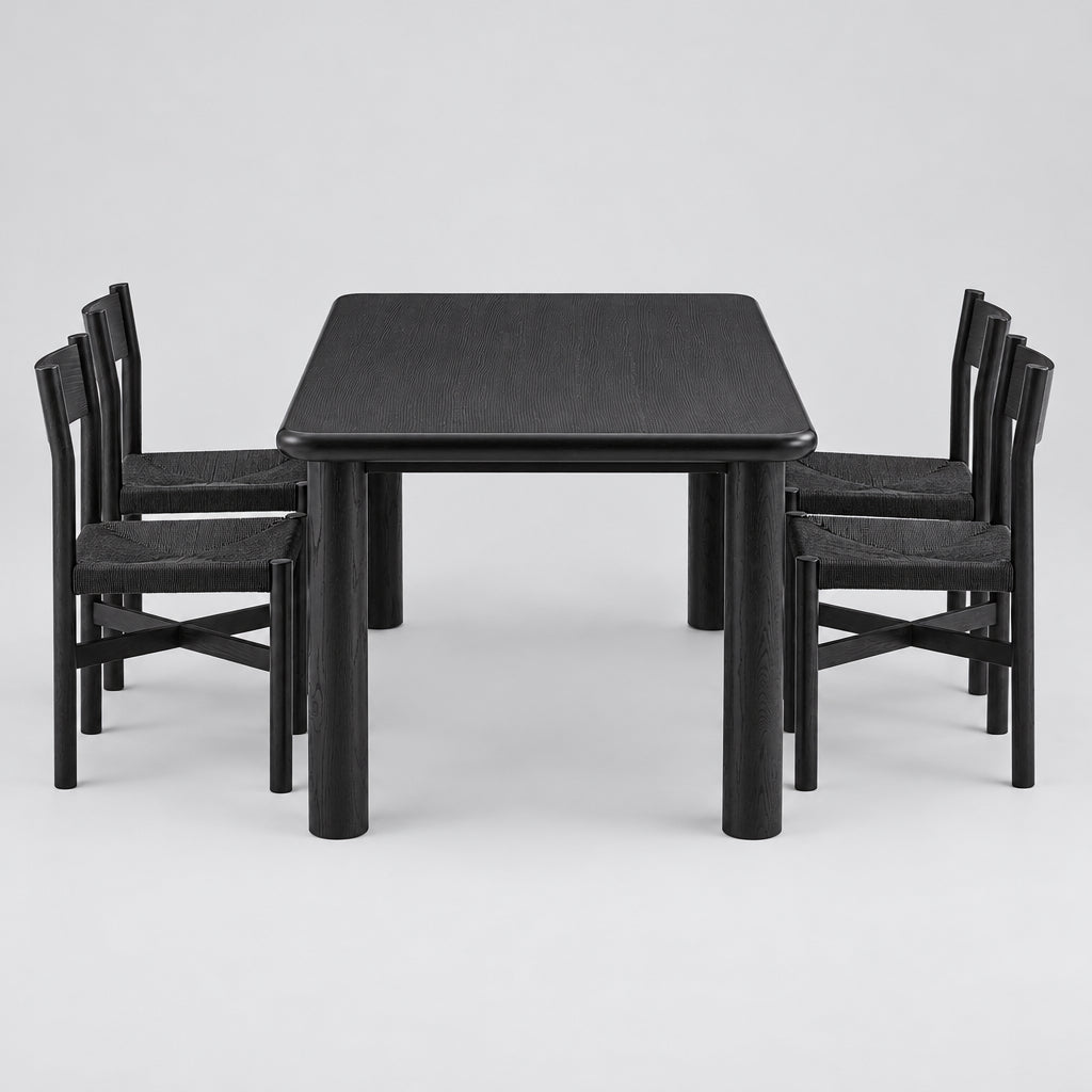 Alvia 5-Piece Oak Wood Dining Table and Chairs Set in Black