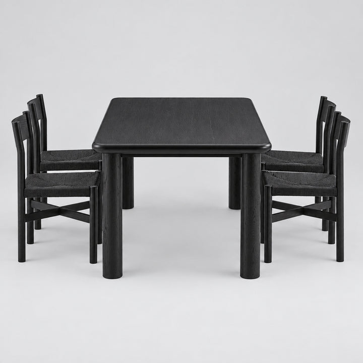 Alvia 5-Piece Oak Wood Dining Table and Chairs Set in Black