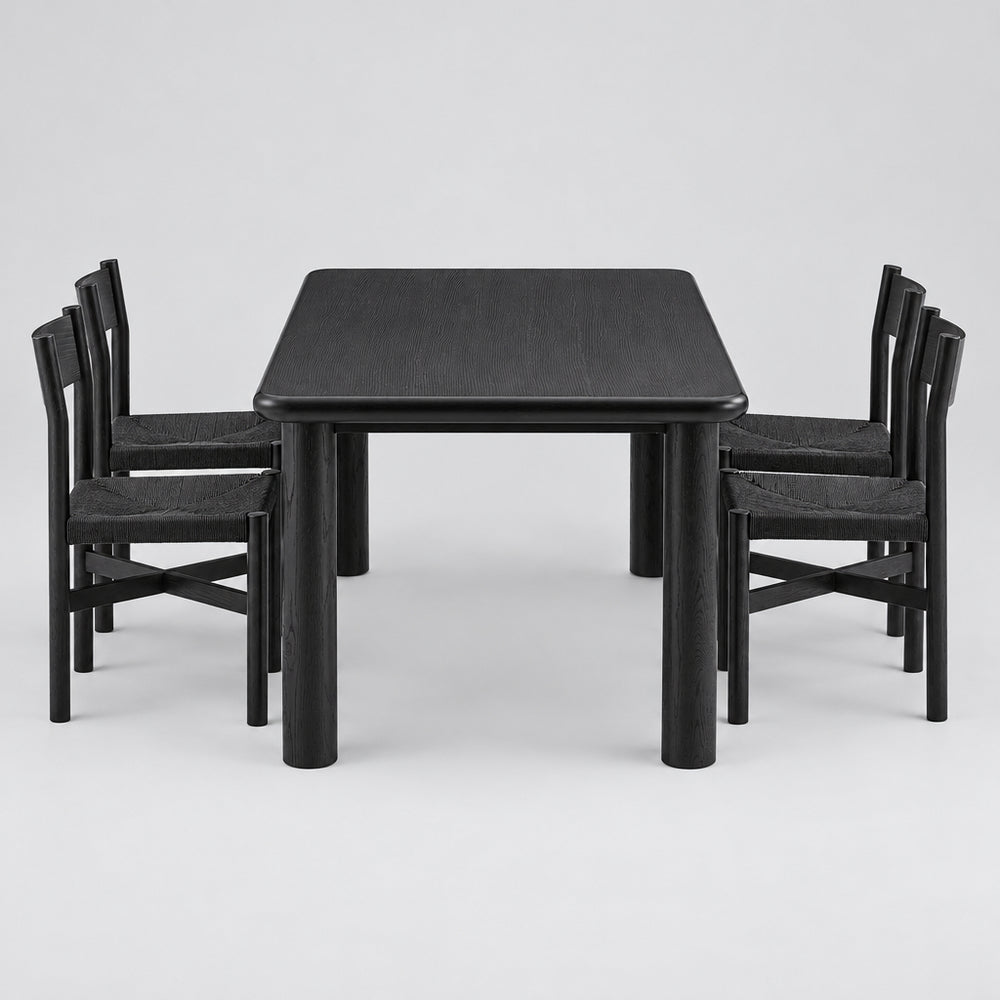 Alvia 5-Piece Oak Wood Dining Table and Chairs Set in Black