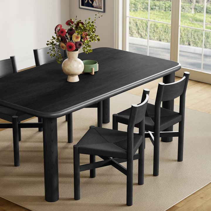 Alvia 5-Piece Oak Wood Dining Table and Chairs Set in Black