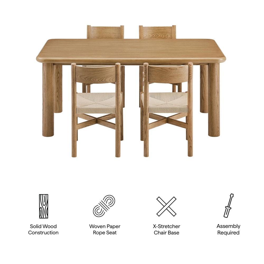 Alvia 5-Piece Oak Wood Dining Table and Chairs Set in Weathered Oak