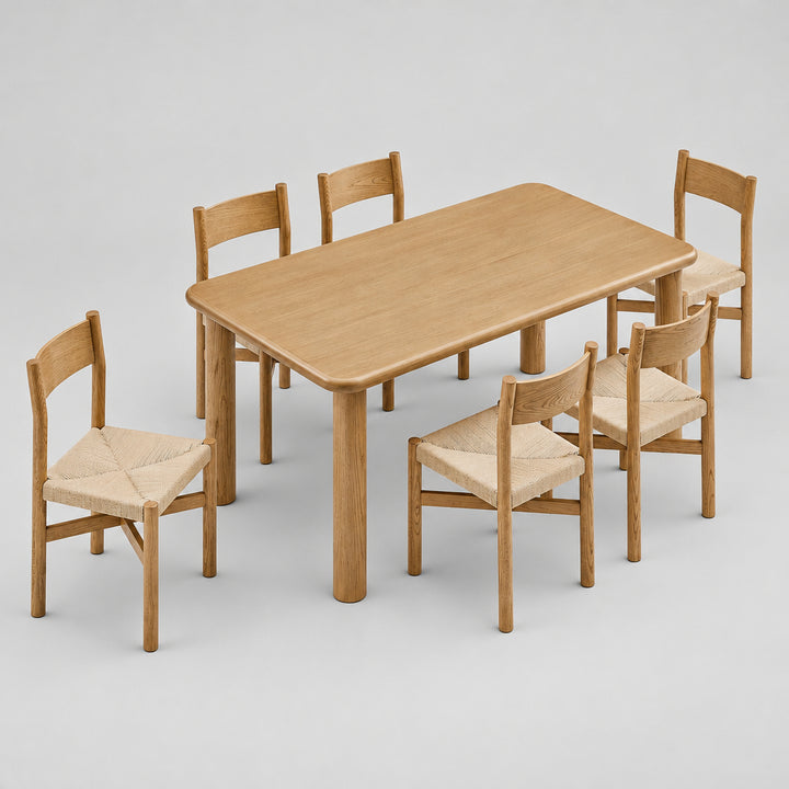 Alvia 7-Piece Oak Wood Dining Table and Chairs Set in Weathered Oak