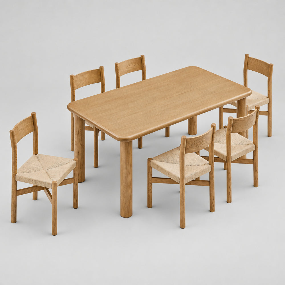 Alvia 7-Piece Oak Wood Dining Table and Chairs Set in Weathered Oak