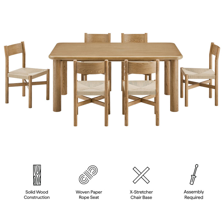 Alvia 7-Piece Oak Wood Dining Table and Chairs Set in Weathered Oak
