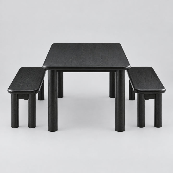 Alvia 3-Piece Oak Wood Dining Table and Benches Set in Black