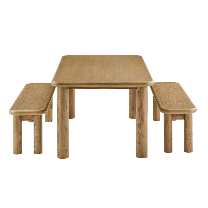Alvia 3-Piece Oak Wood Dining Table and Benches Set in Weathered Oak