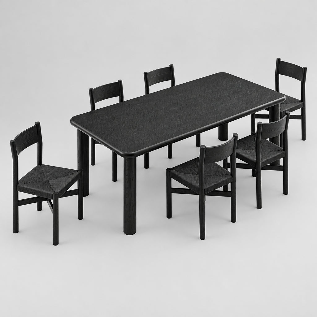 Alvia 7-Piece Oak Wood Extendable Dining Table and Chairs Set in Black