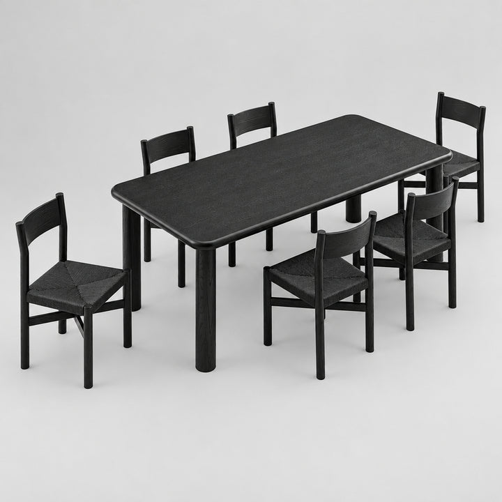 Alvia 7-Piece Oak Wood Extendable Dining Table and Chairs Set in Black