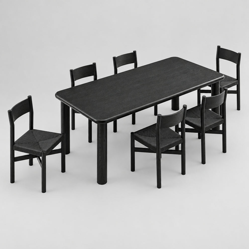 Alvia 7-Piece Oak Wood Extendable Dining Table and Chairs Set in Black