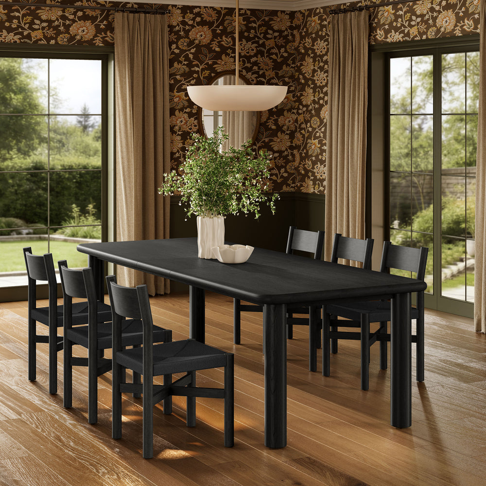 Alvia 7-Piece Oak Wood Extendable Dining Table and Chairs Set in Black