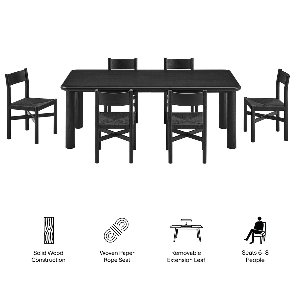 Alvia 7-Piece Oak Wood Extendable Dining Table and Chairs Set in Black